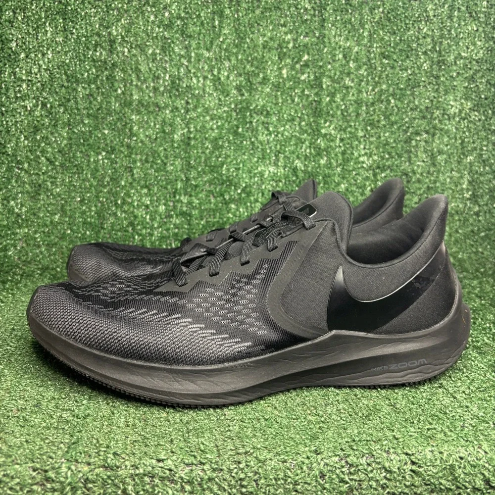 Nike Zoom Winflo 6 Triple Black Running Mesh Athletic Sneaker Black Mens Size 13
